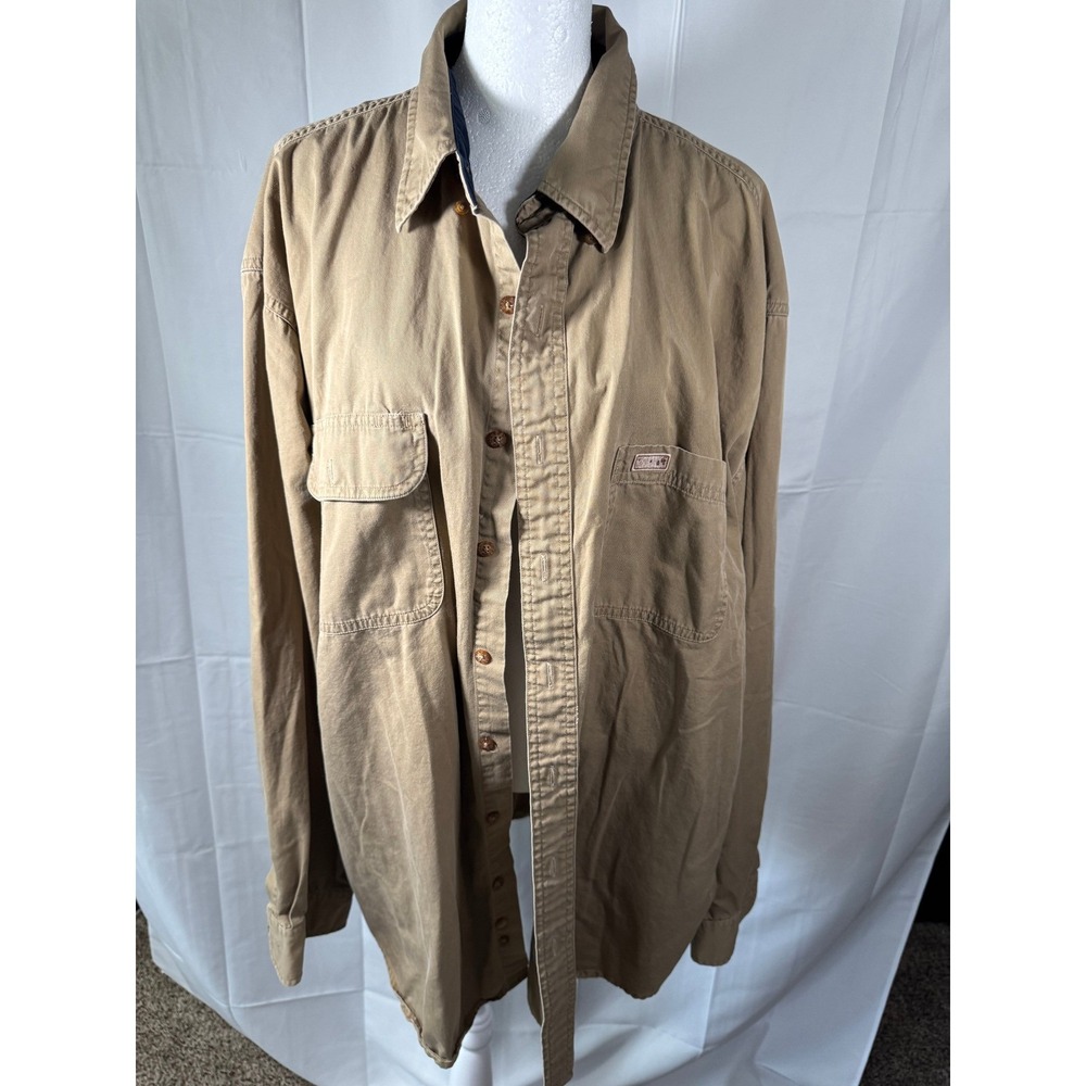 Carhartt Mens XL Tall Button Down Work Shirt Tan Brown Long Sleeve‎